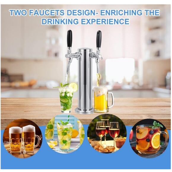 Kegerator Tower Dual Faucet Beer Tower Double Tap Beer Tower Dispenser Beer Tap - Picture 6 of 7